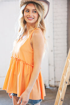 Peach V Neck Sleeveless Ruffle Frill Tunic