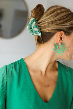 Green Vintage Metal Flower Power Earrings