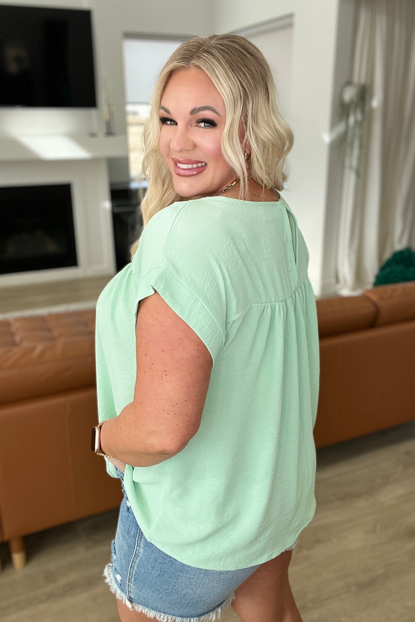 Airflow Babydoll Top in Sage - Molliee Boutique