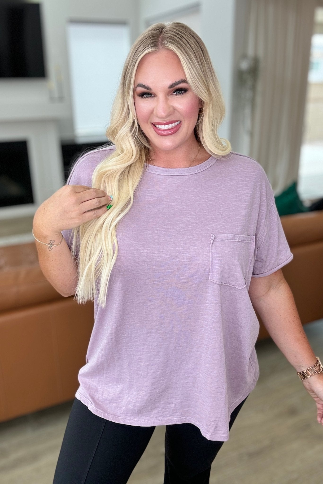 Casually Cool Patch Pocket Tee in Mauve - Molliee Boutique