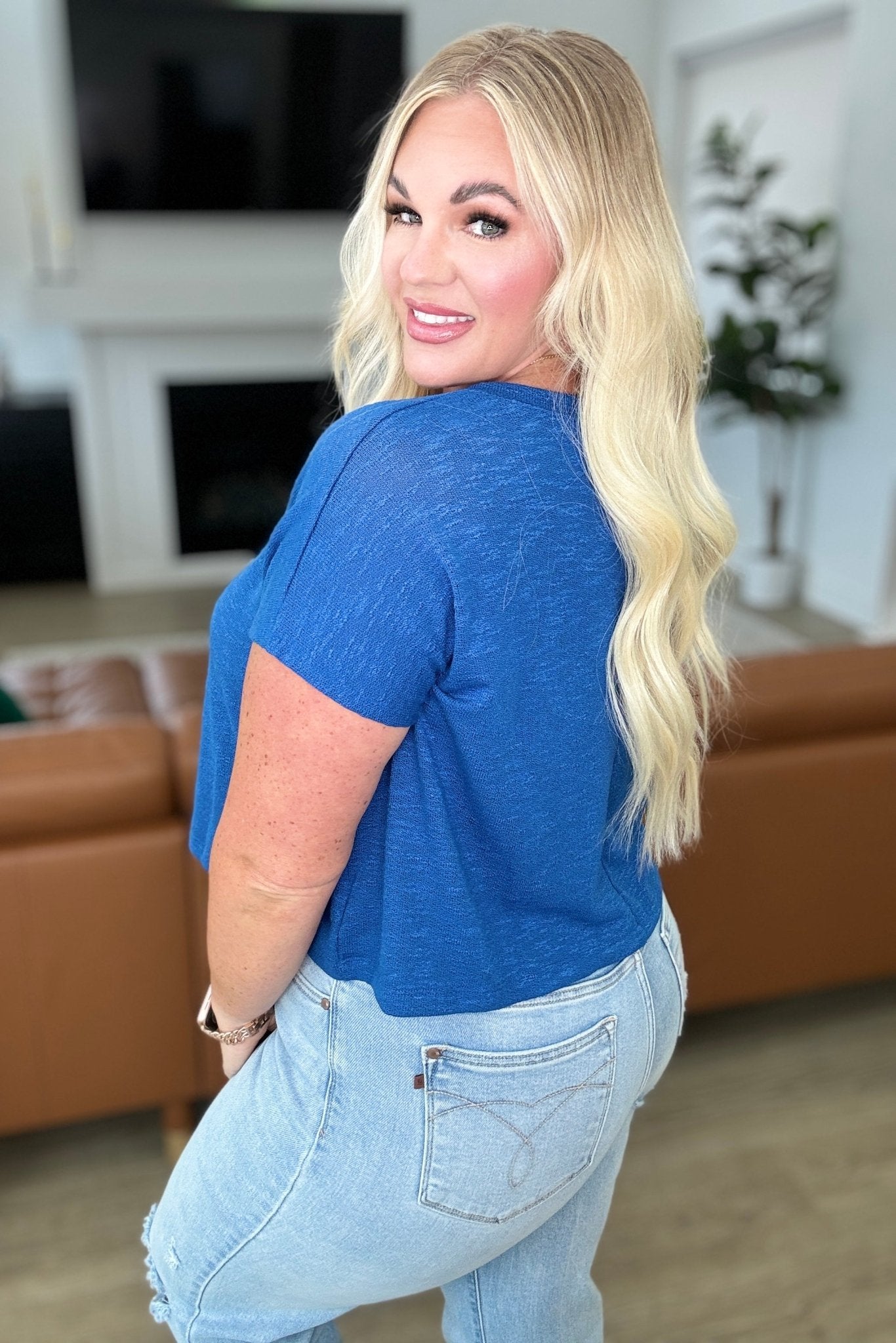 Classic Comfort V - Neck Top in Classic Blue - Molliee Boutique