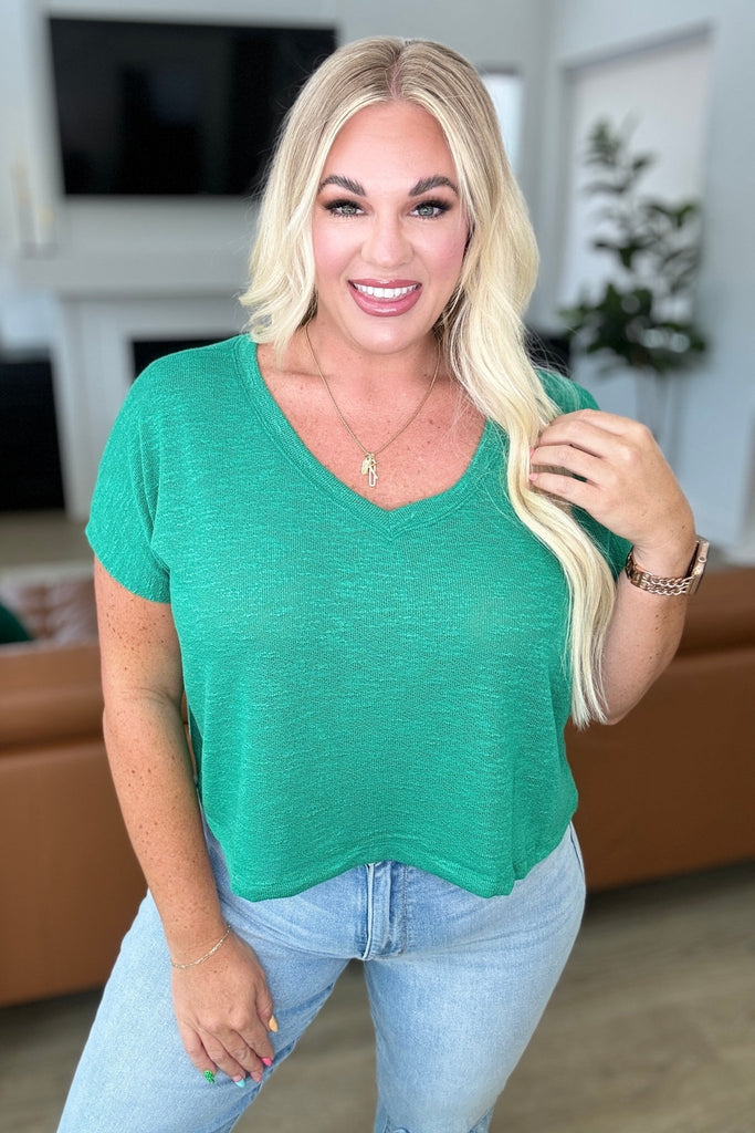 Classic Comfort V - Neck Top in Kelly Green - Molliee Boutique