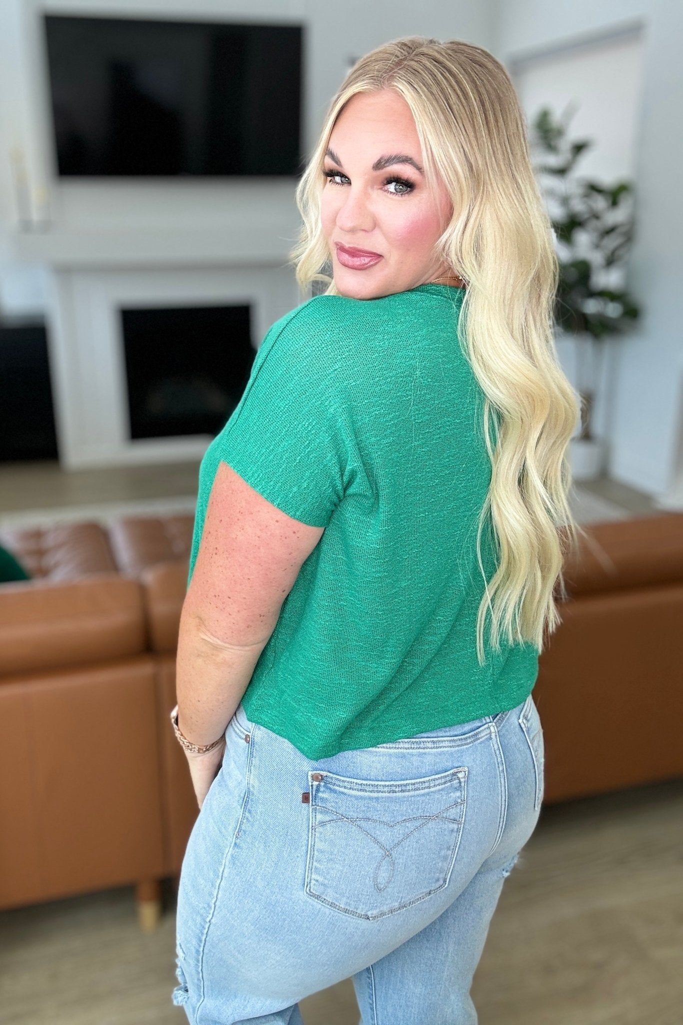 Classic Comfort V - Neck Top in Kelly Green - Molliee Boutique