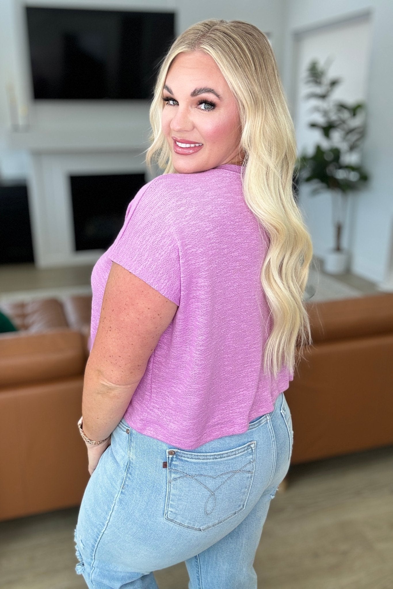 Classic Comfort V - Neck Top in Mauve - Molliee Boutique