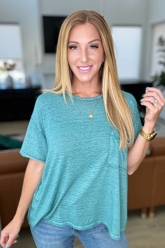 Close to Myself Patch Pocket Tee in Dusty Teal - Molliee Boutique