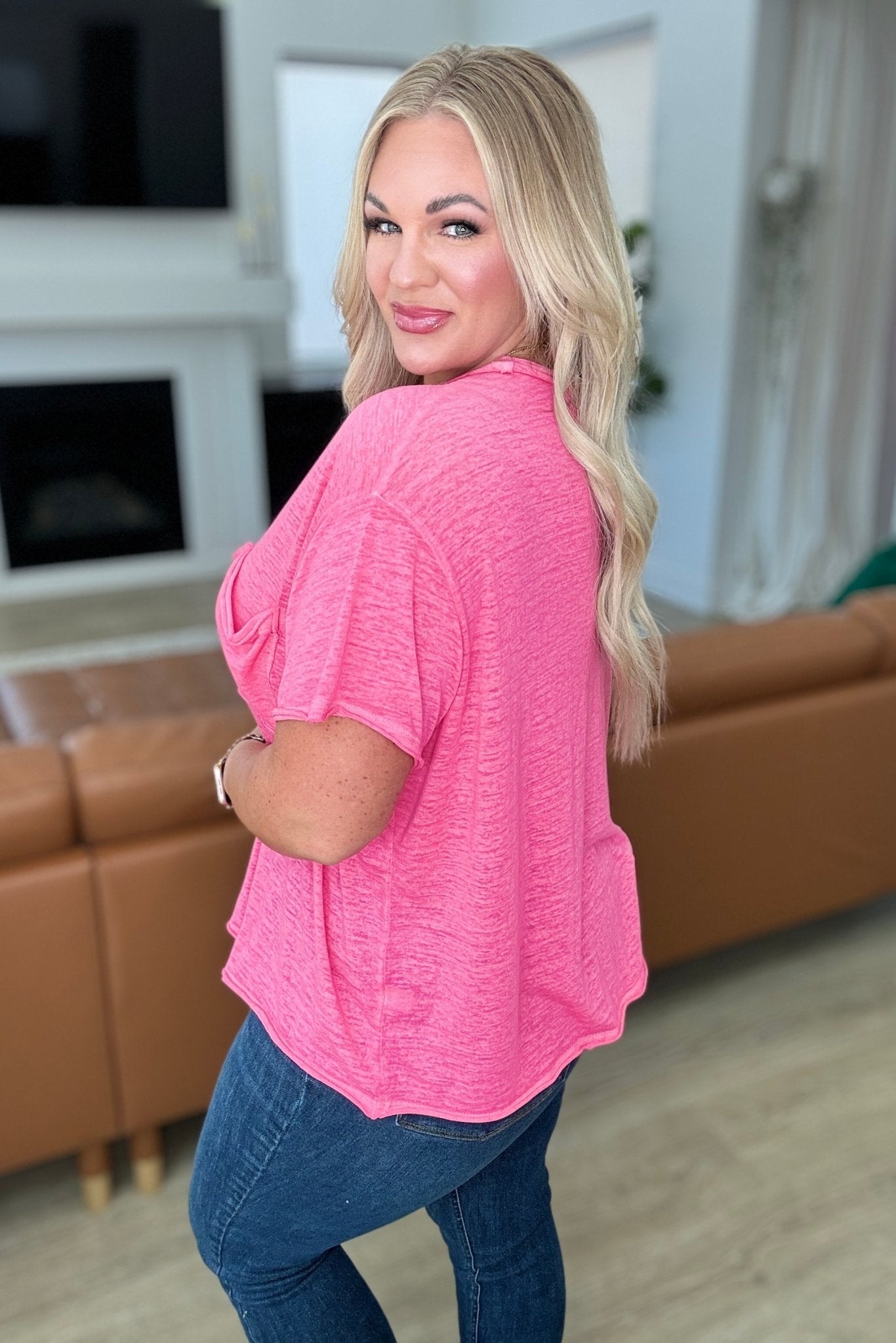 Close to Myself Patch Pocket Tee in Fuchsia - Molliee Boutique