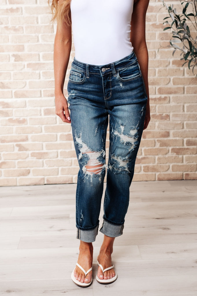 Danny Mid Rise Cuffed Destroyed Boyfriend Jeans - Molliee Boutique