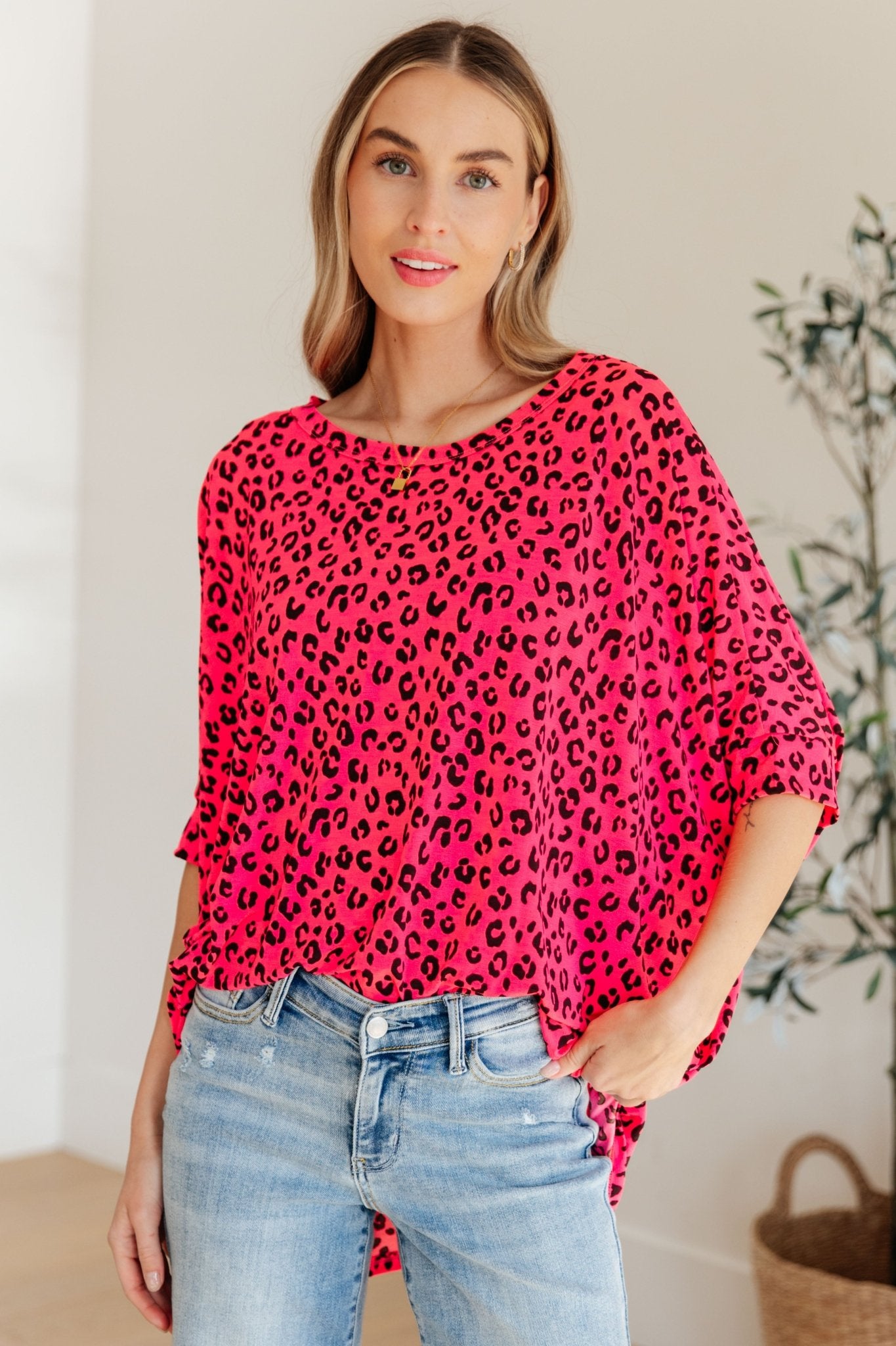 Essential Blouse in Hot Pink Leopard - Molliee Boutique