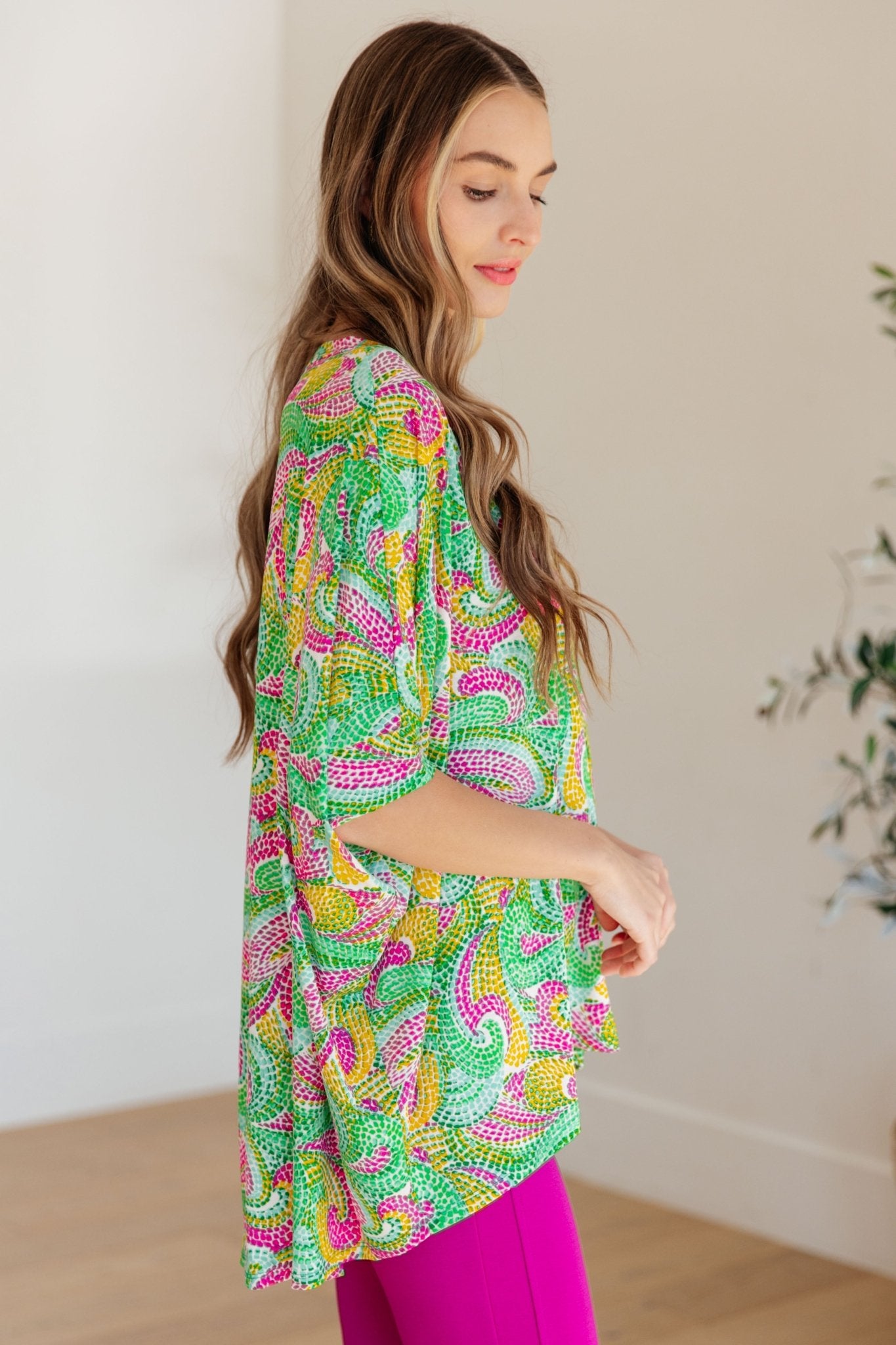 Essential Blouse in Painted Green and Pink - Molliee Boutique