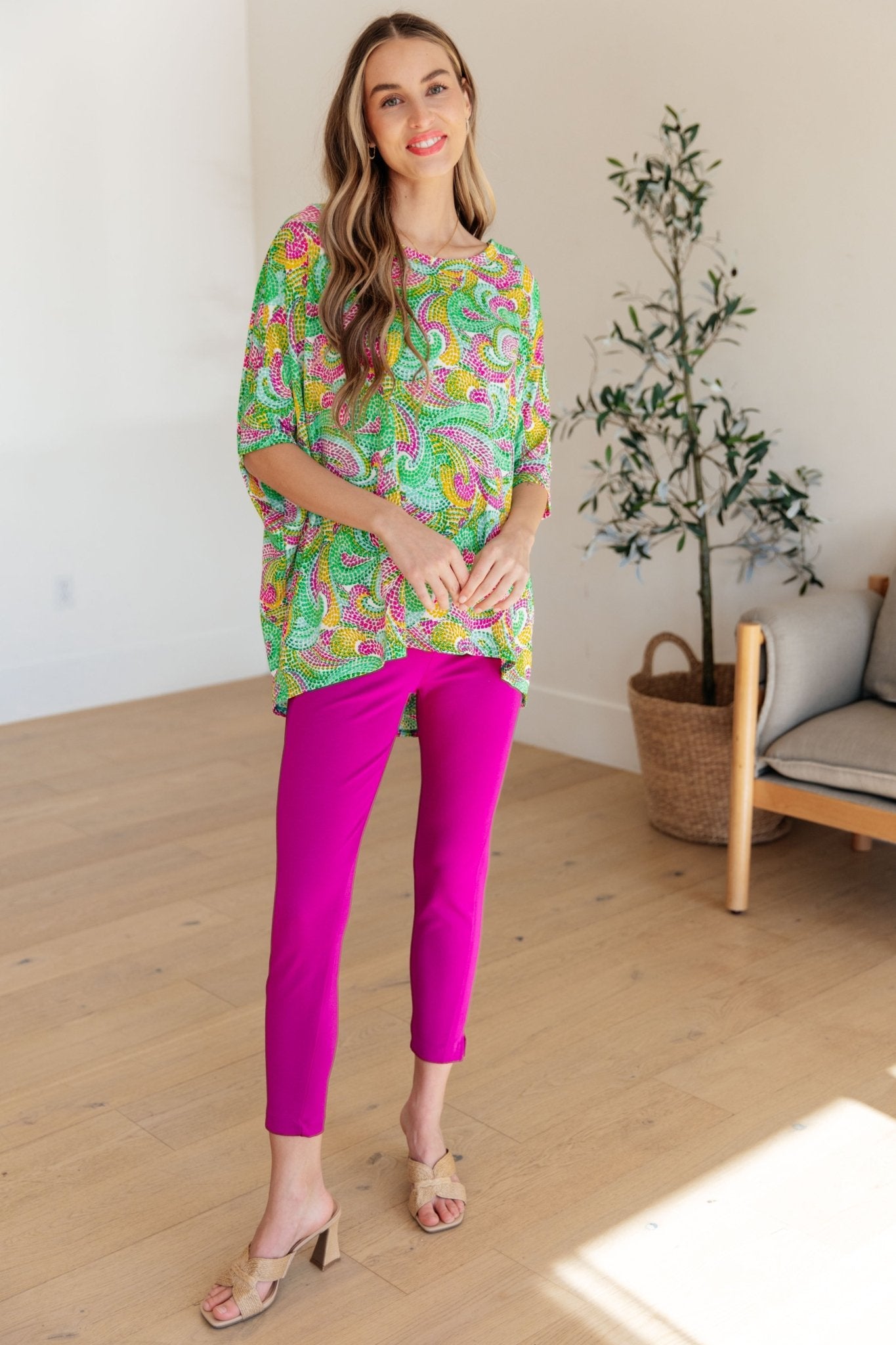 Essential Blouse in Painted Green and Pink - Molliee Boutique