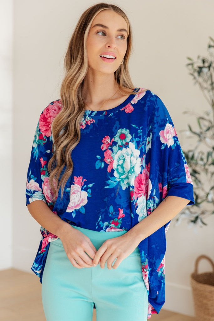 Essential Blouse in Royal and Pink Floral - Molliee Boutique