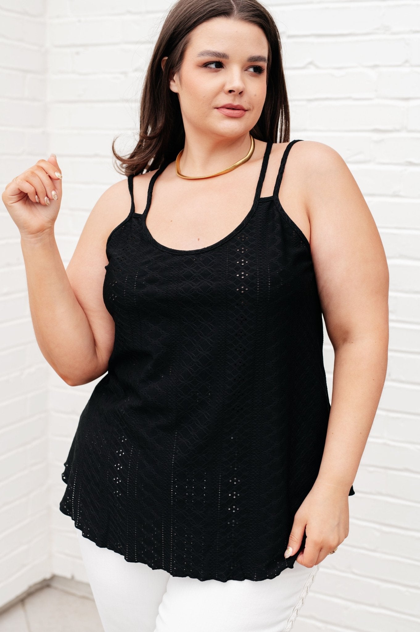 Eye on the Prize Eyelet Tank in Black - Molliee Boutique