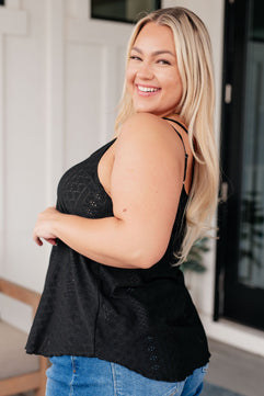 Eye on the Prize Eyelet Tank in Black - Molliee Boutique