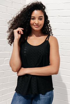 Eye on the Prize Eyelet Tank in Black - Molliee Boutique