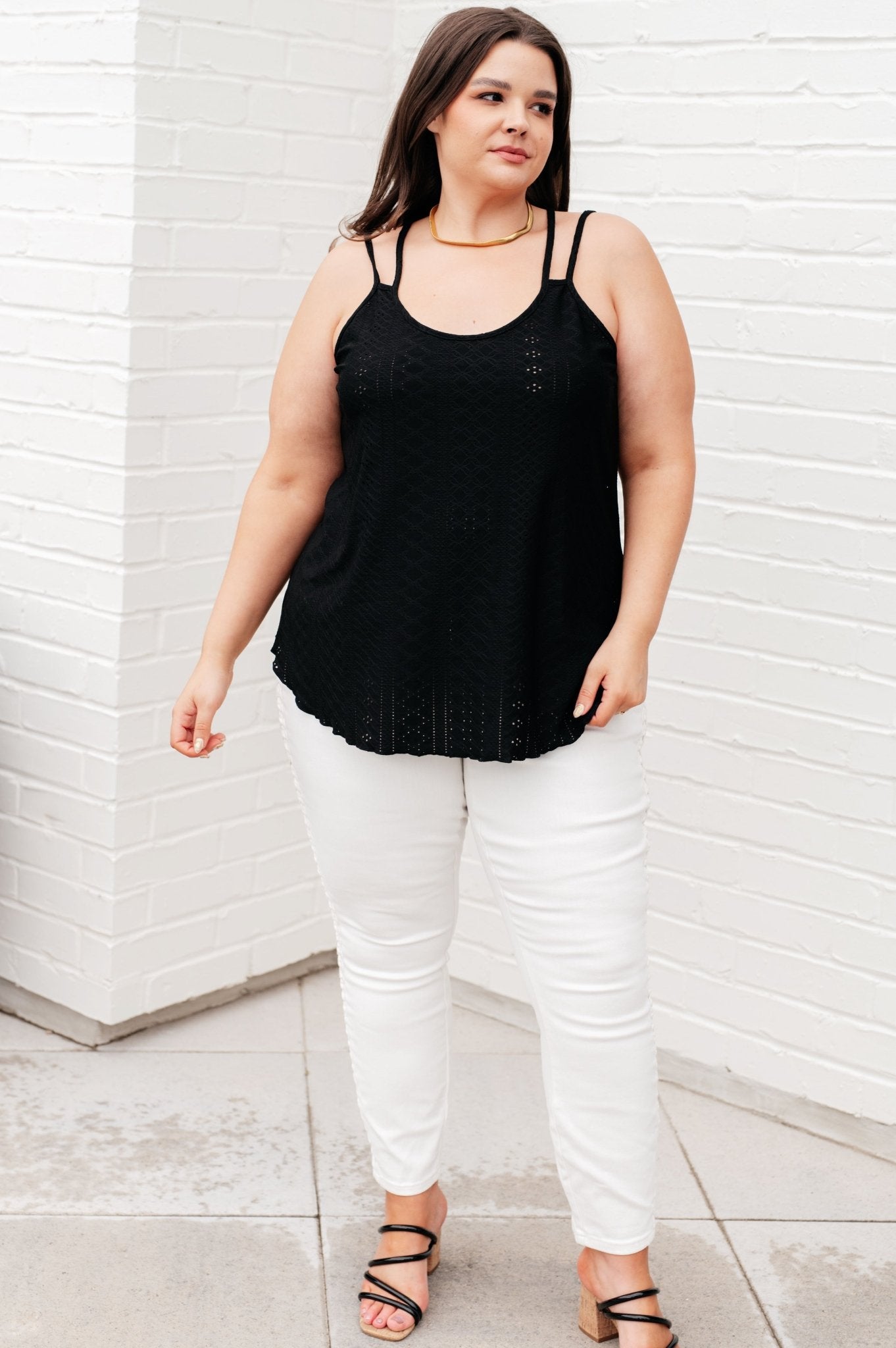 Eye on the Prize Eyelet Tank in Black - Molliee Boutique