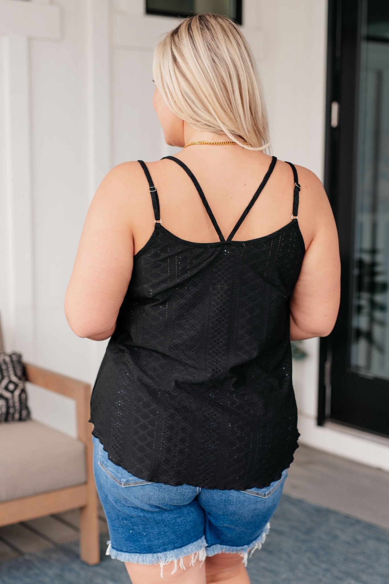 Eye on the Prize Eyelet Tank in Black - Molliee Boutique