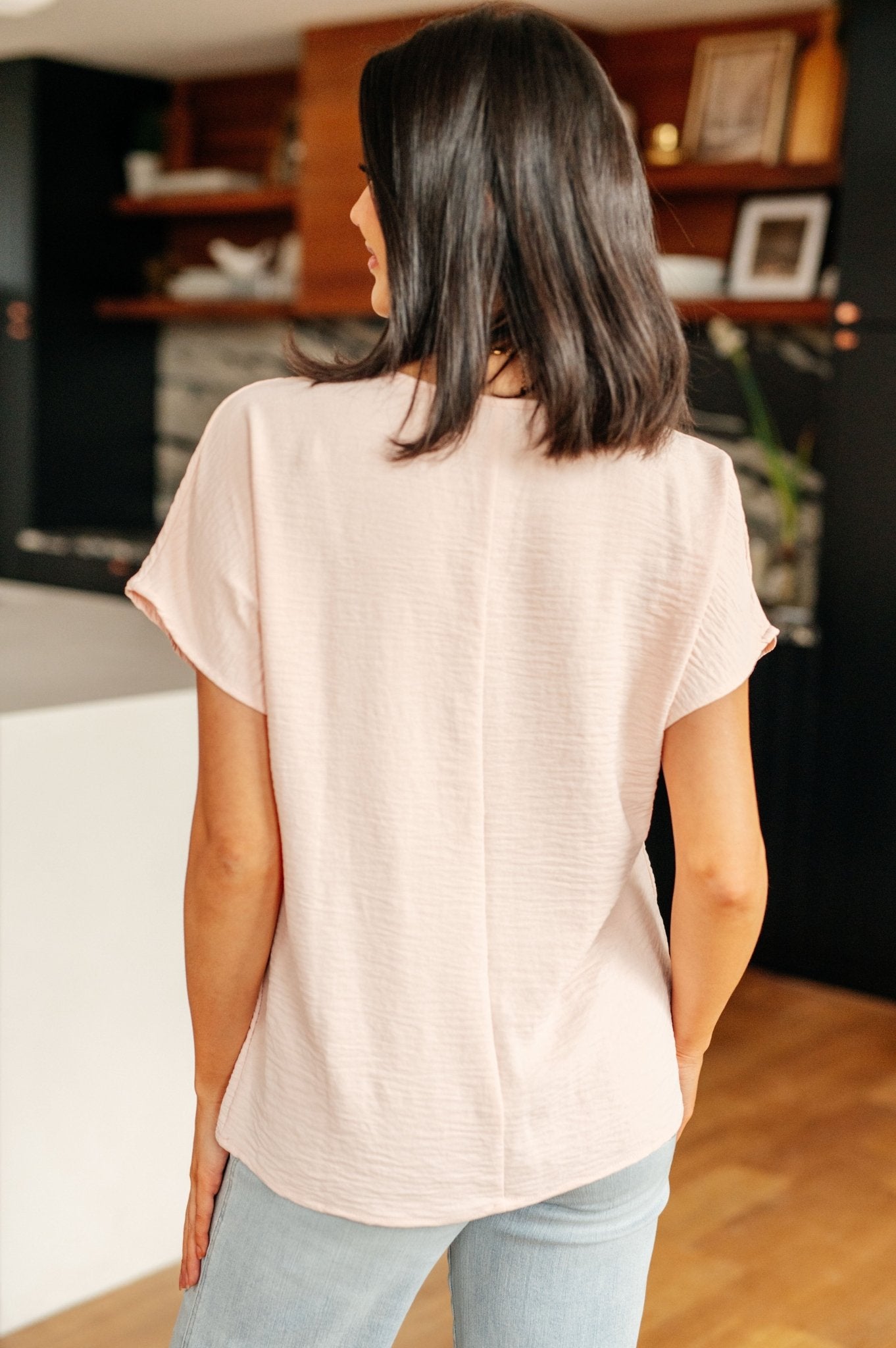 Frequently Asked Questions V - Neck Top in Blush - Molliee Boutique