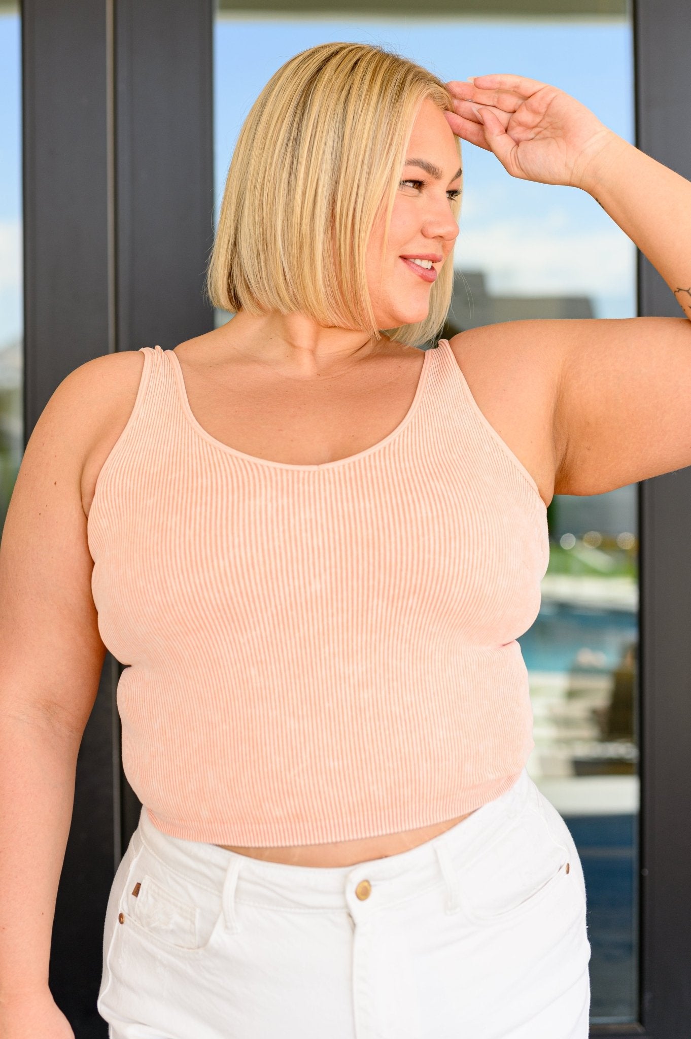 Fundamentals Ribbed Seamless Reversible Tank in Peach - Molliee Boutique