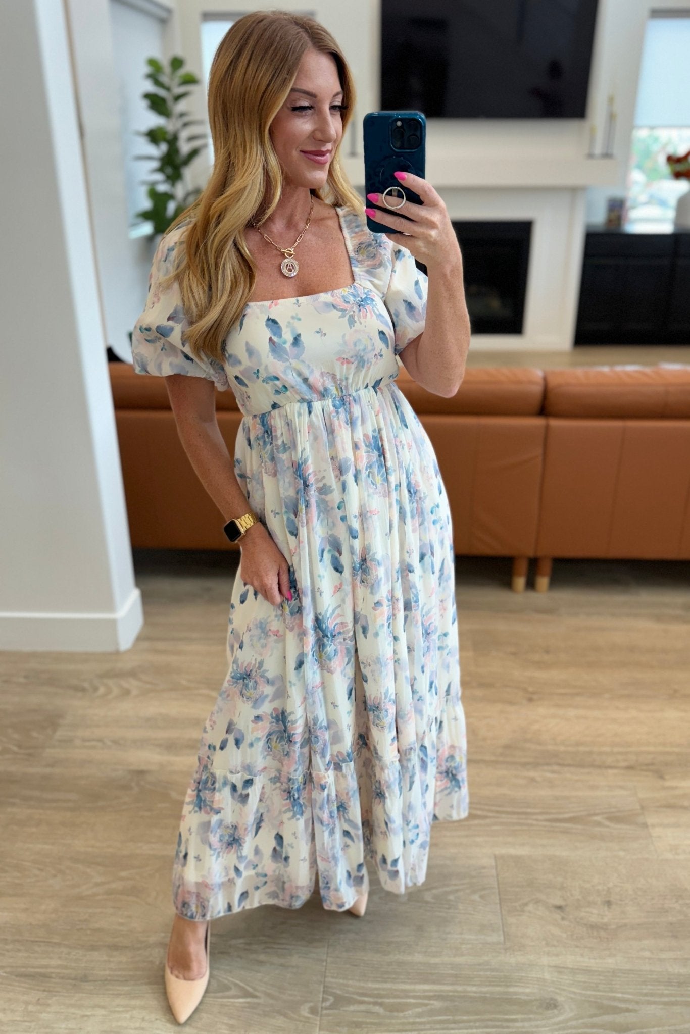 Gentle Yet Strong Balloon Sleeve Floral Dress - The Pink Note