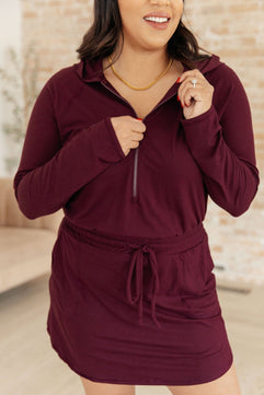 Getting Out Long Sleeve Hoodie Romper in Maroon - Molliee Boutique