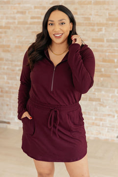 Getting Out Long Sleeve Hoodie Romper in Maroon - Molliee Boutique