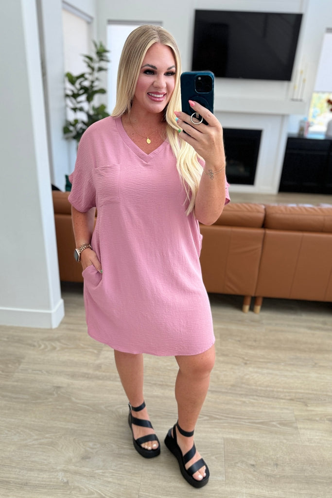 Go - Go Girl V - Neck T - Shirt Dress in Light Rose - Molliee Boutique