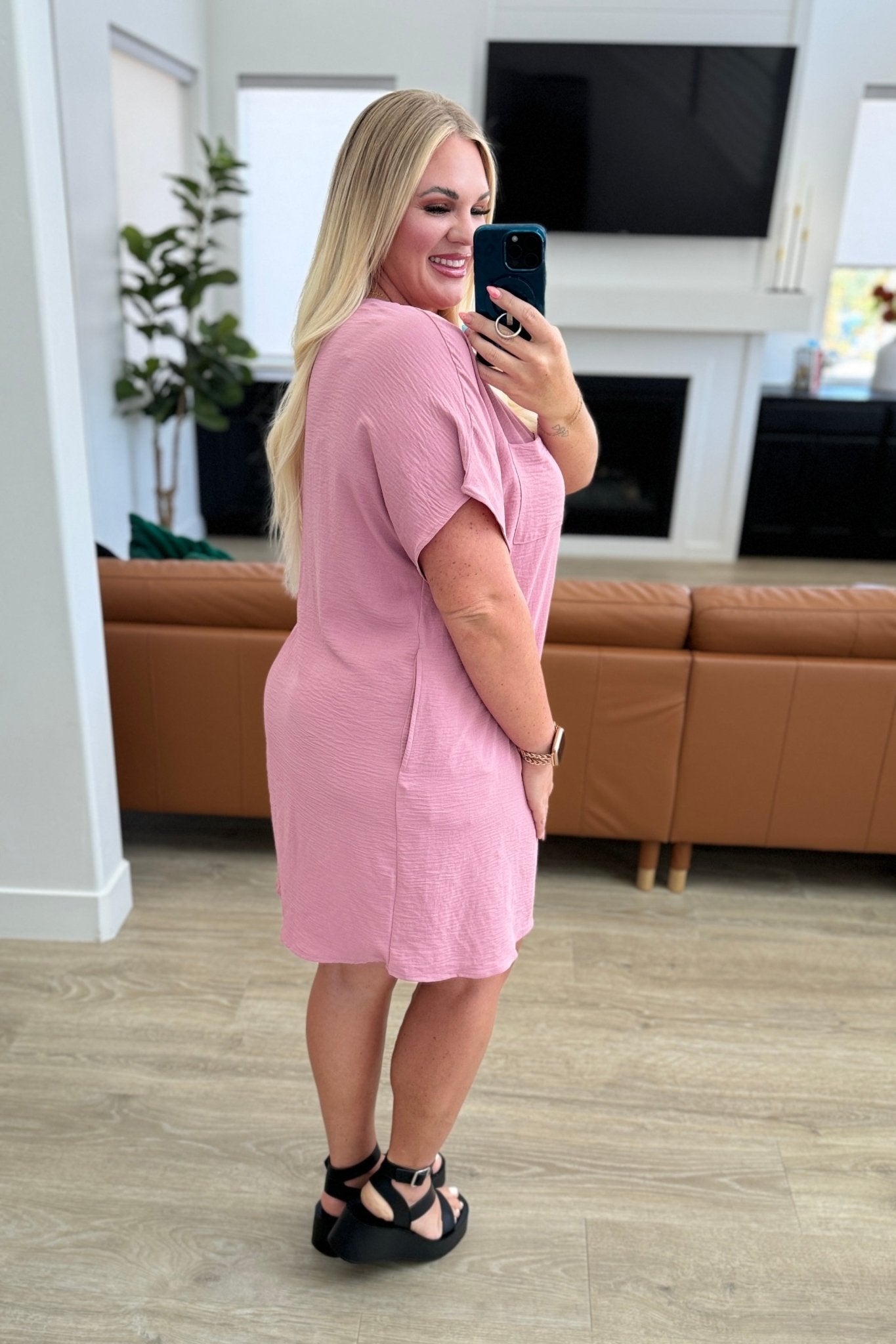 Go - Go Girl V - Neck T - Shirt Dress in Light Rose - Molliee Boutique