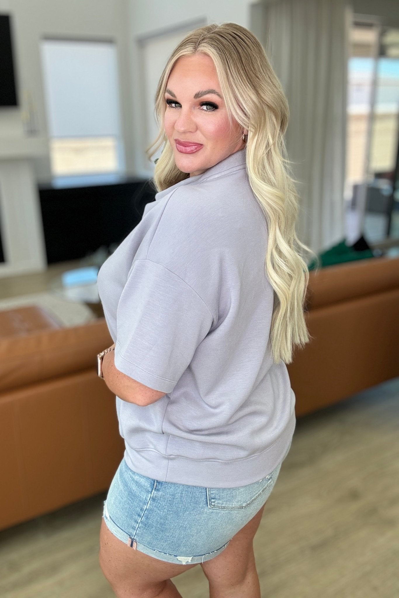 I Just Felt Like It Mock Neck Top in Mystic Grey - Molliee Boutique