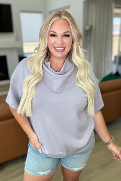 I Just Felt Like It Mock Neck Top in Mystic Grey - Molliee Boutique