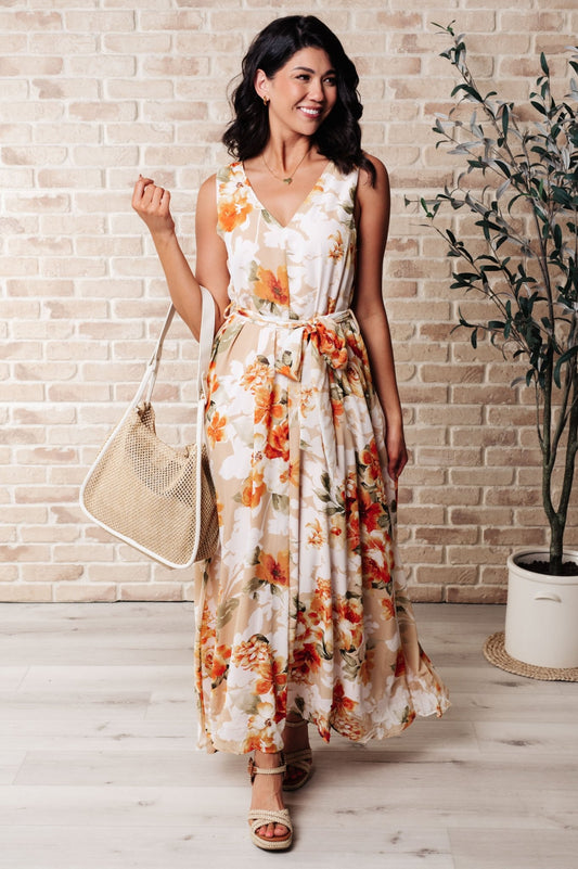 It's All Sunshine V - Neck Floral Dress in Orange - Molliee Boutique