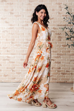 It's All Sunshine V - Neck Floral Dress in Orange - Molliee Boutique