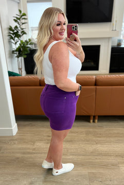 Jenna High Rise Control Top Cuffed Shorts in Purple - Molliee Boutique