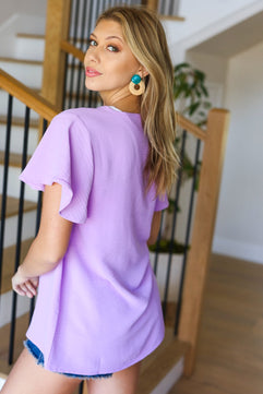 Keep Your Cool Lavender Flutter Sleeve V Neck Top - Molliee Boutique