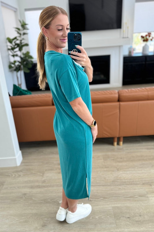 Keeping It Chill Drop Shoulder Maxi Dress in Teal - Molliee Boutique