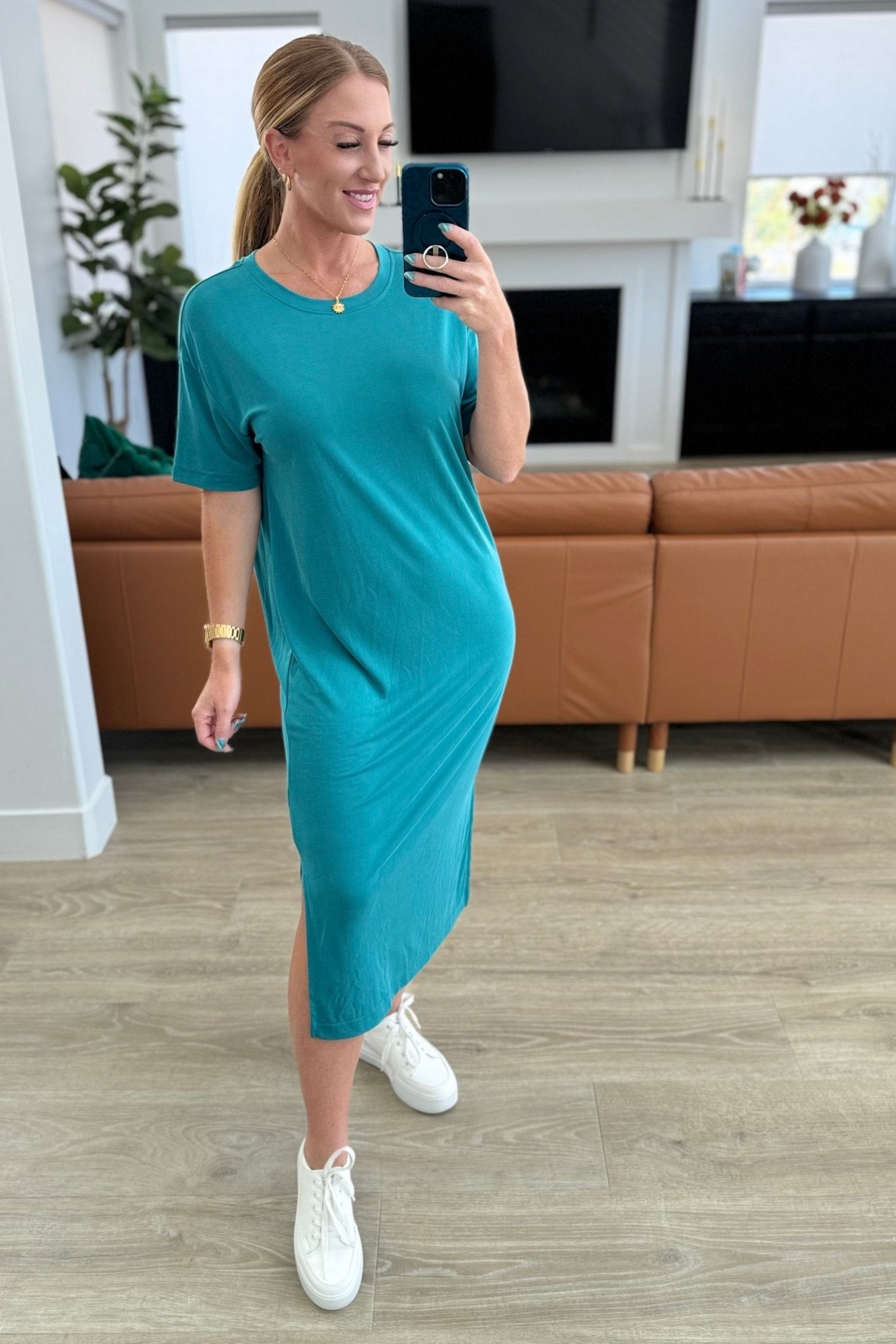 Keeping It Chill Drop Shoulder Maxi Dress in Teal - Molliee Boutique