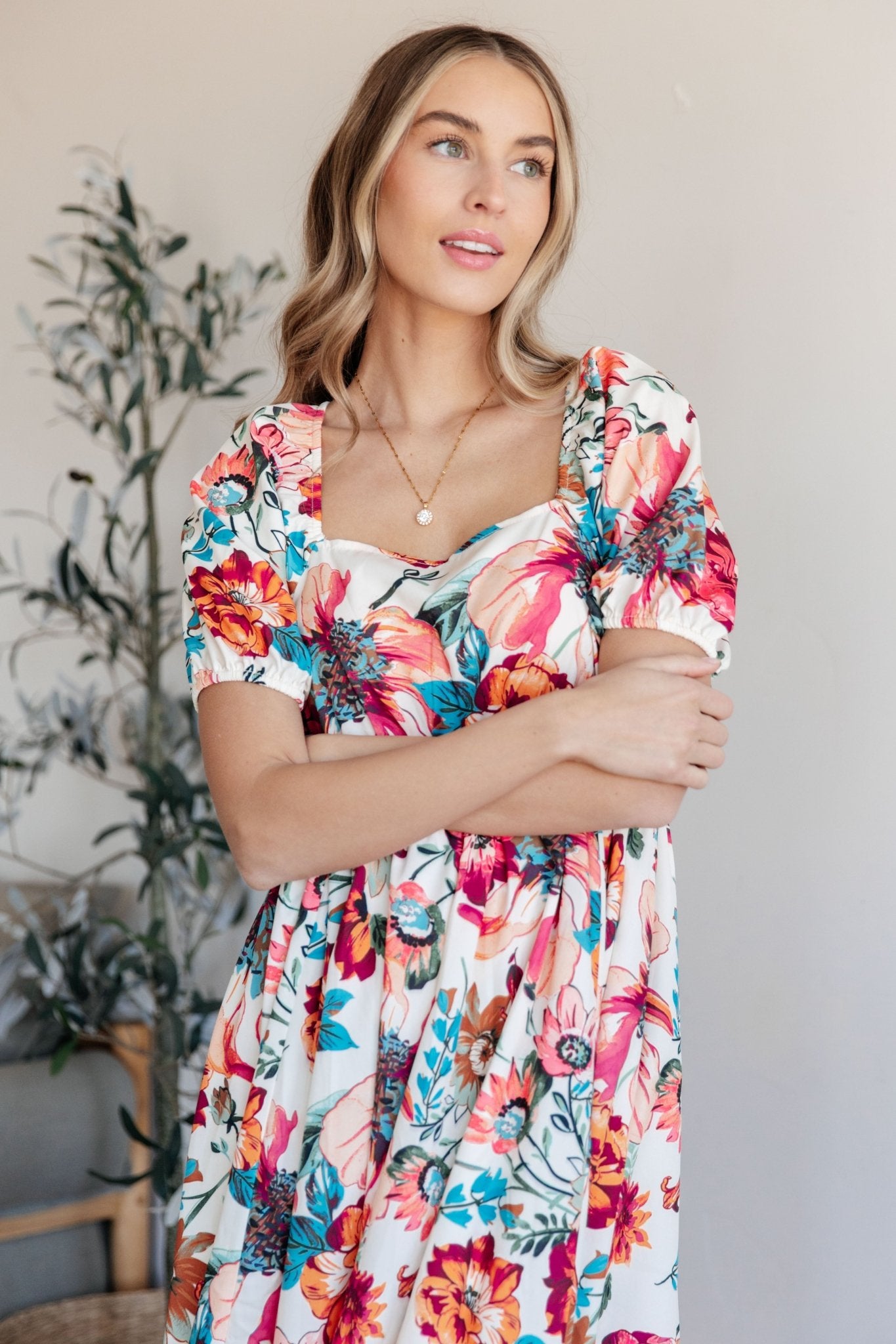 Let Me Frolic Balloon Sleeve Floral Dress - Molliee Boutique