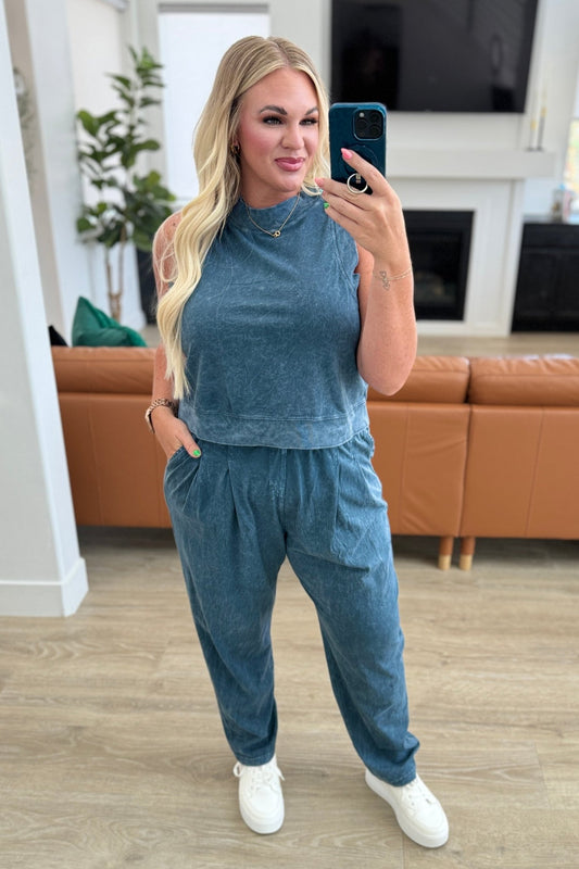 Limber Up Tapered Leg Joggers in Slate Blue - Molliee Boutique