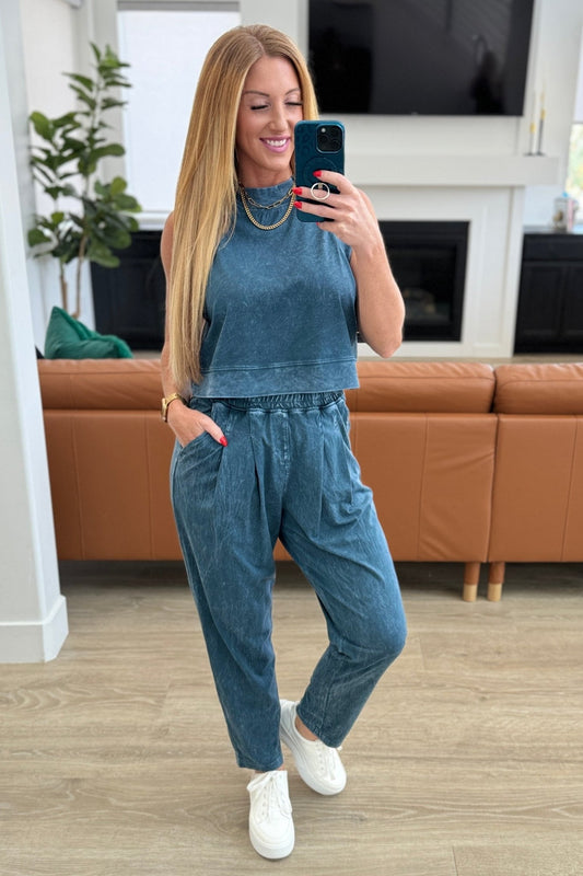 Limber Up Tapered Leg Joggers in Slate Blue - Molliee Boutique