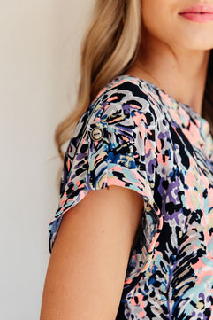 Lizzy Cap Sleeve Top in Navy Abstract Floral - Molliee Boutique