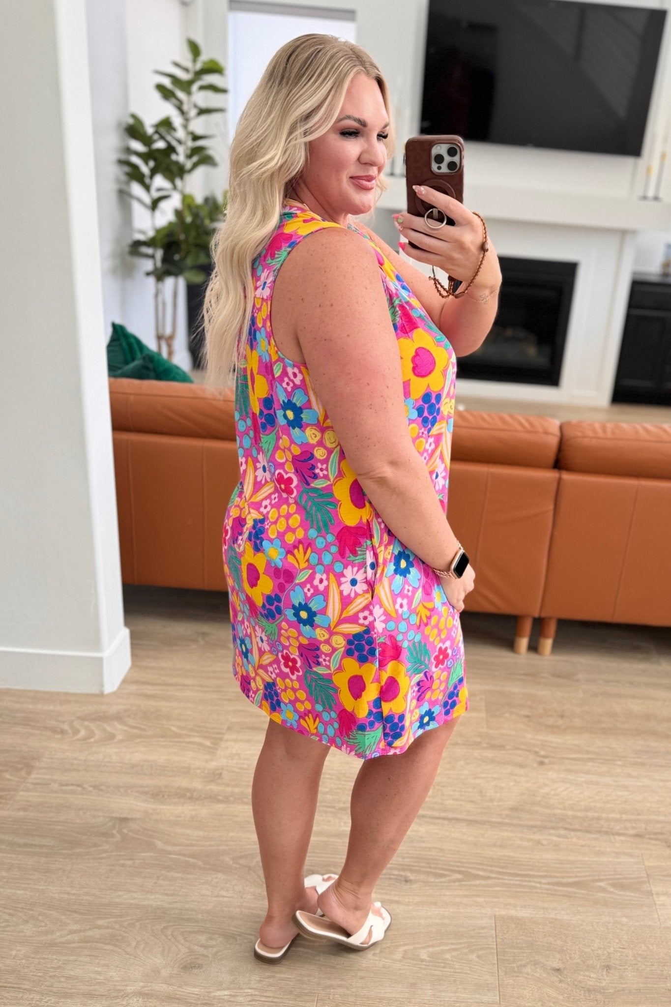 Lizzy Tank Dress in Hot Pink Mixed Floral - Molliee Boutique