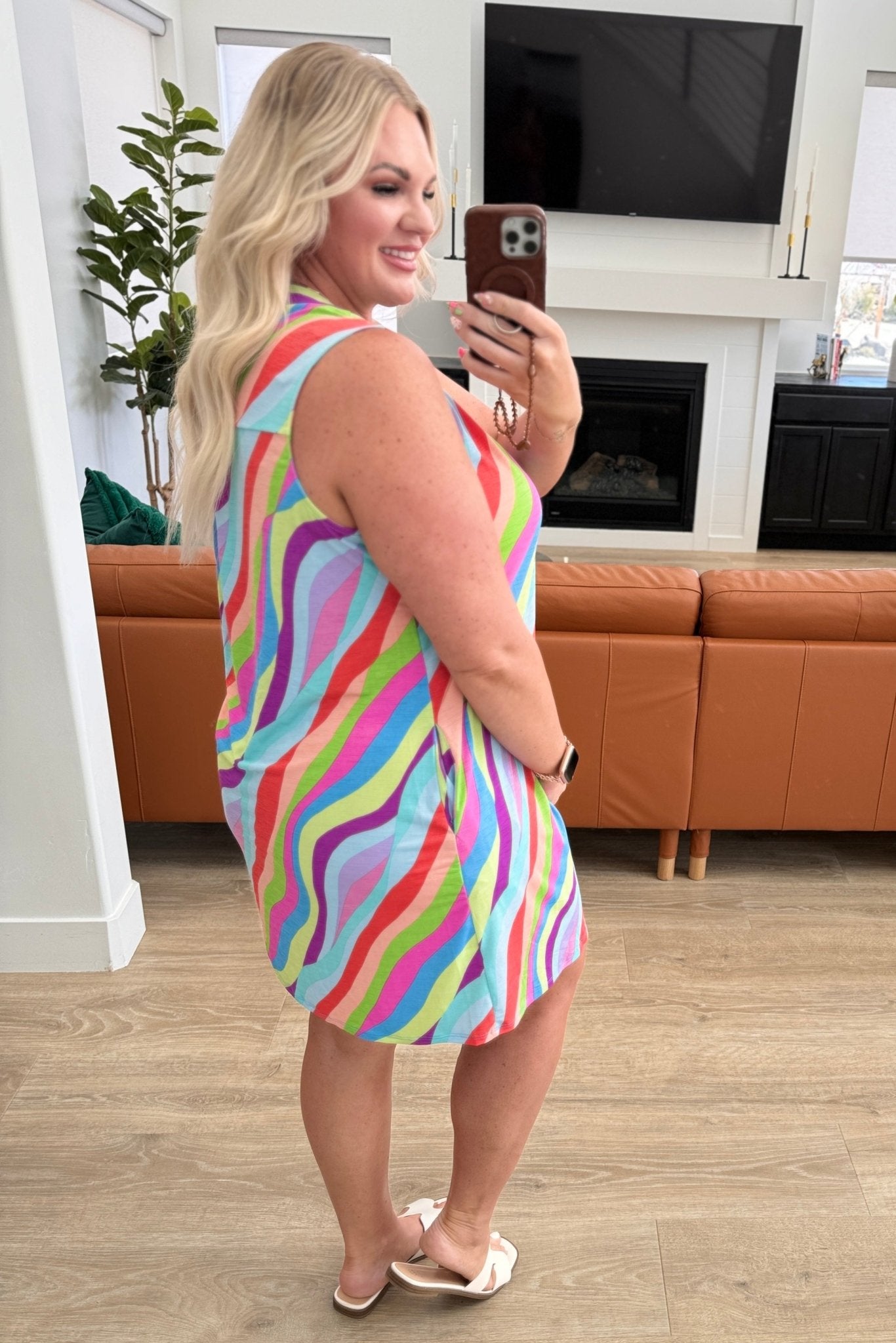 Lizzy Tank Dress in Multi Mod Stripe - Molliee Boutique