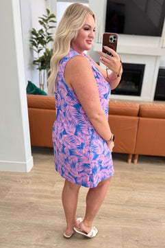 Lizzy Tank Dress in Royal and Pink Palm - Molliee Boutique