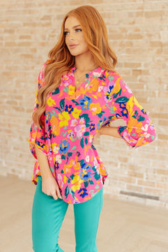 Lizzy Top in Hot Pink Floral - Molliee Boutique