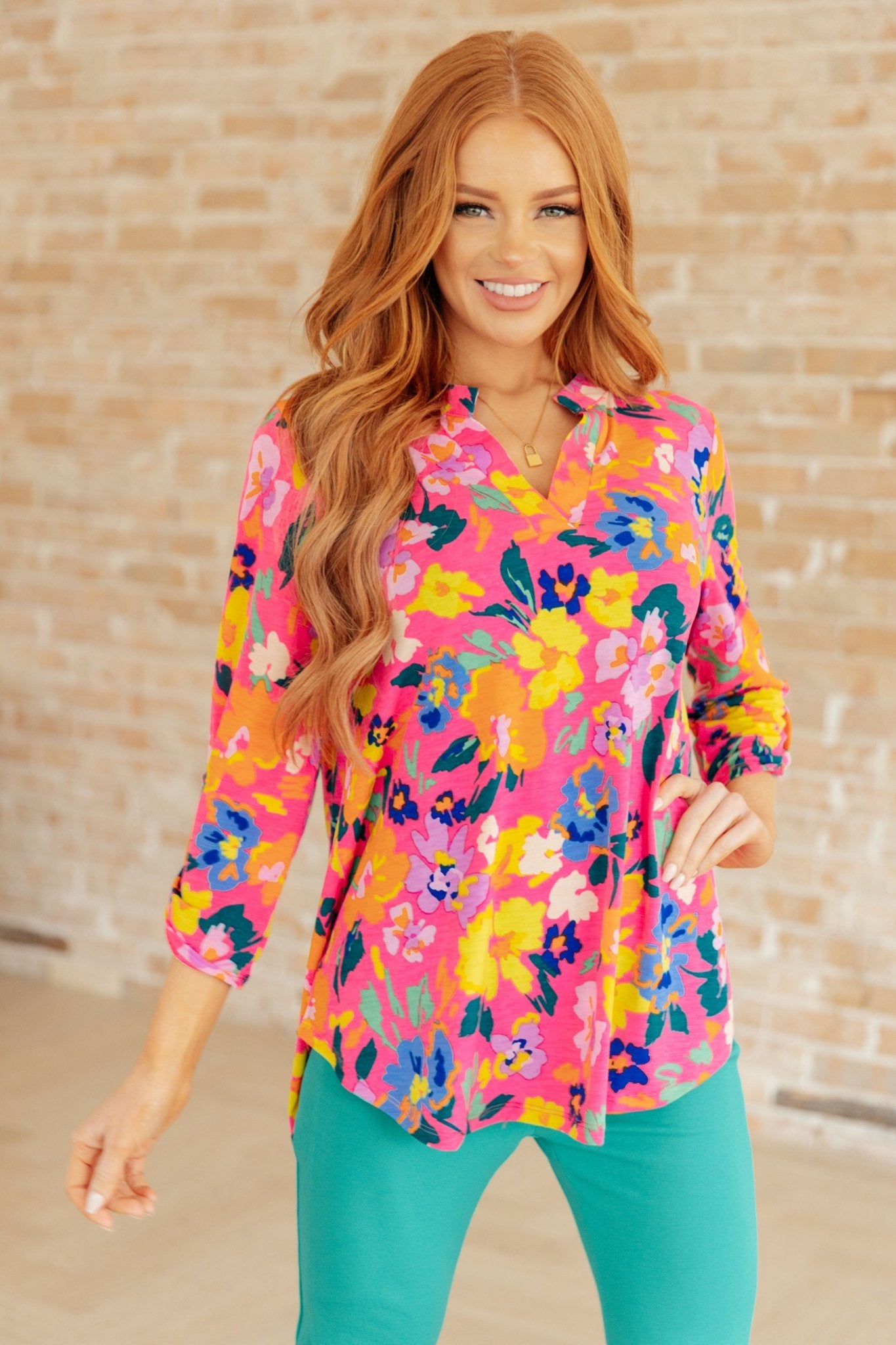 Lizzy Top in Hot Pink Floral - Molliee Boutique