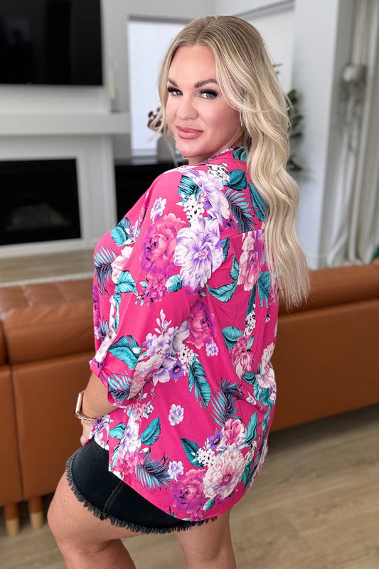 Lizzy Top in Magenta and Teal Tropical Floral - Molliee Boutique