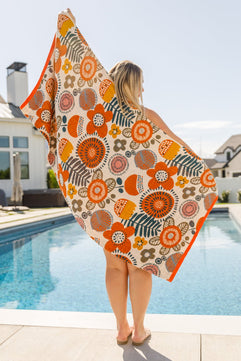 Luxury Beach Towel in Bright Retro Floral - Molliee Boutique