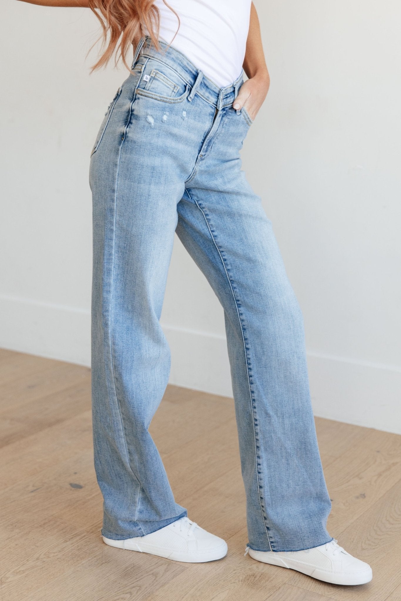 Mildred High Rise V Front Waistband Straight Jeans - Molliee Boutique