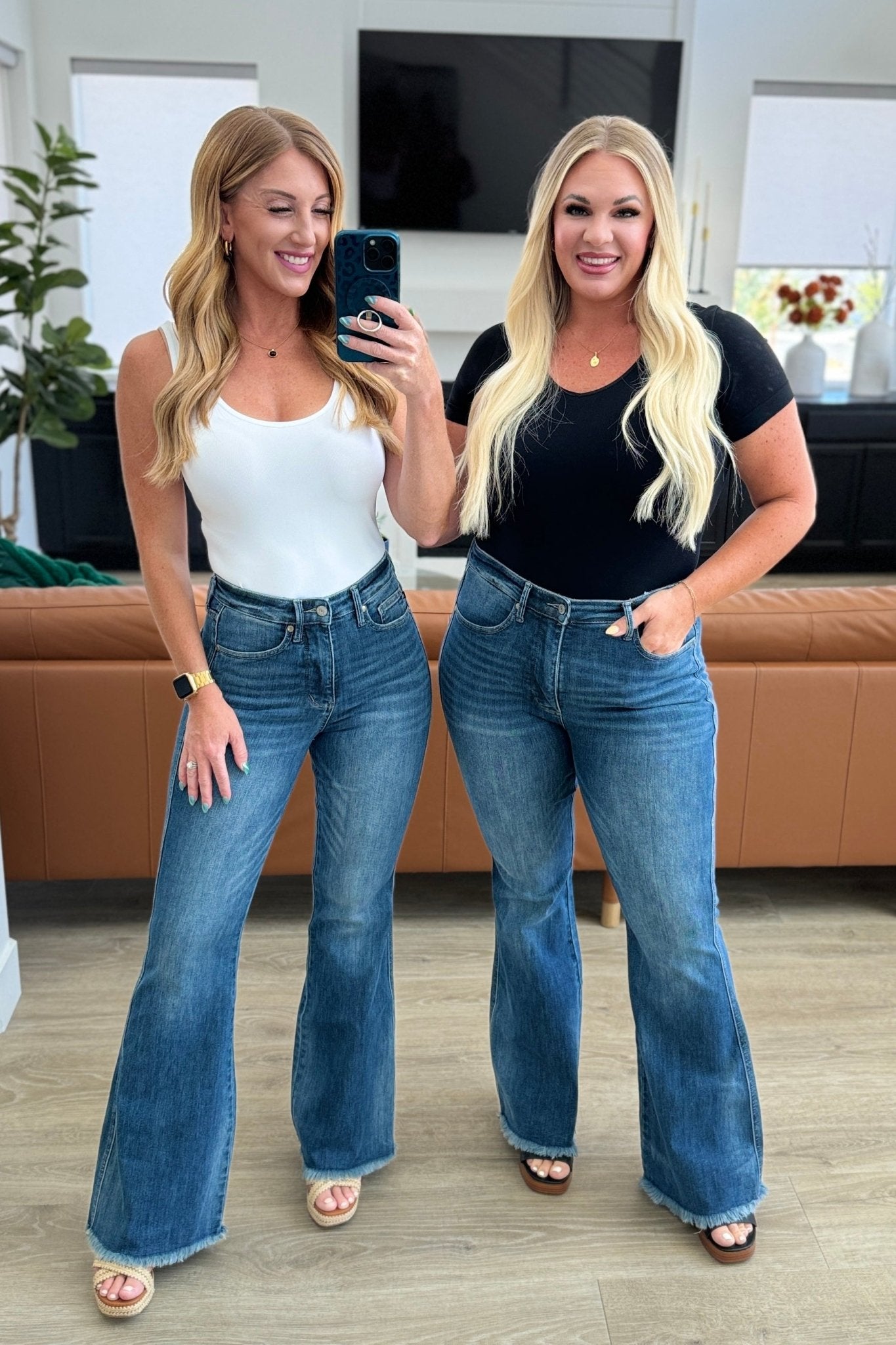 Miley High Waist Control Top Frayed Hem Flare Jeans - Molliee Boutique