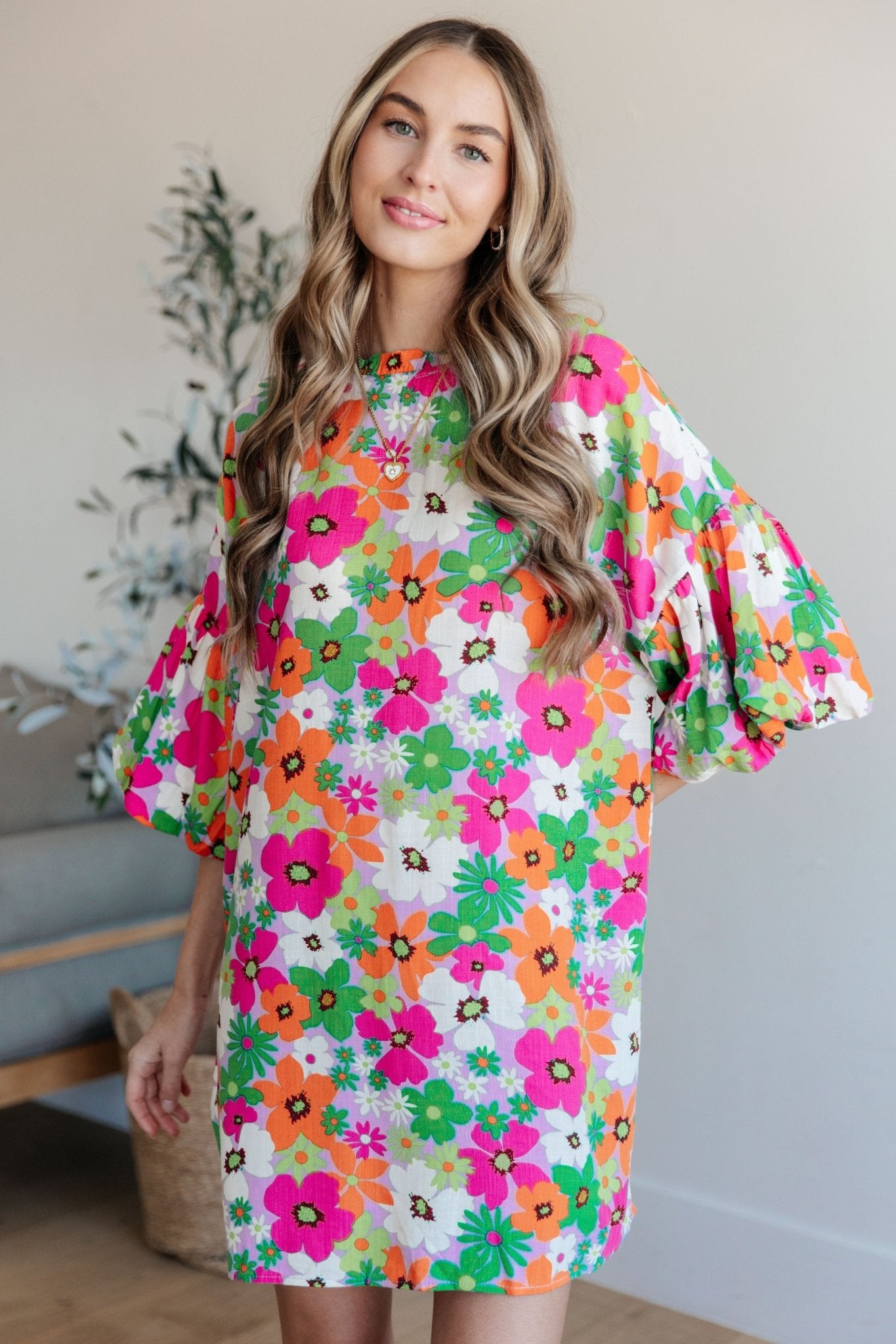 No Garden, No Problem Bubble Sleeve Dress - Molliee Boutique