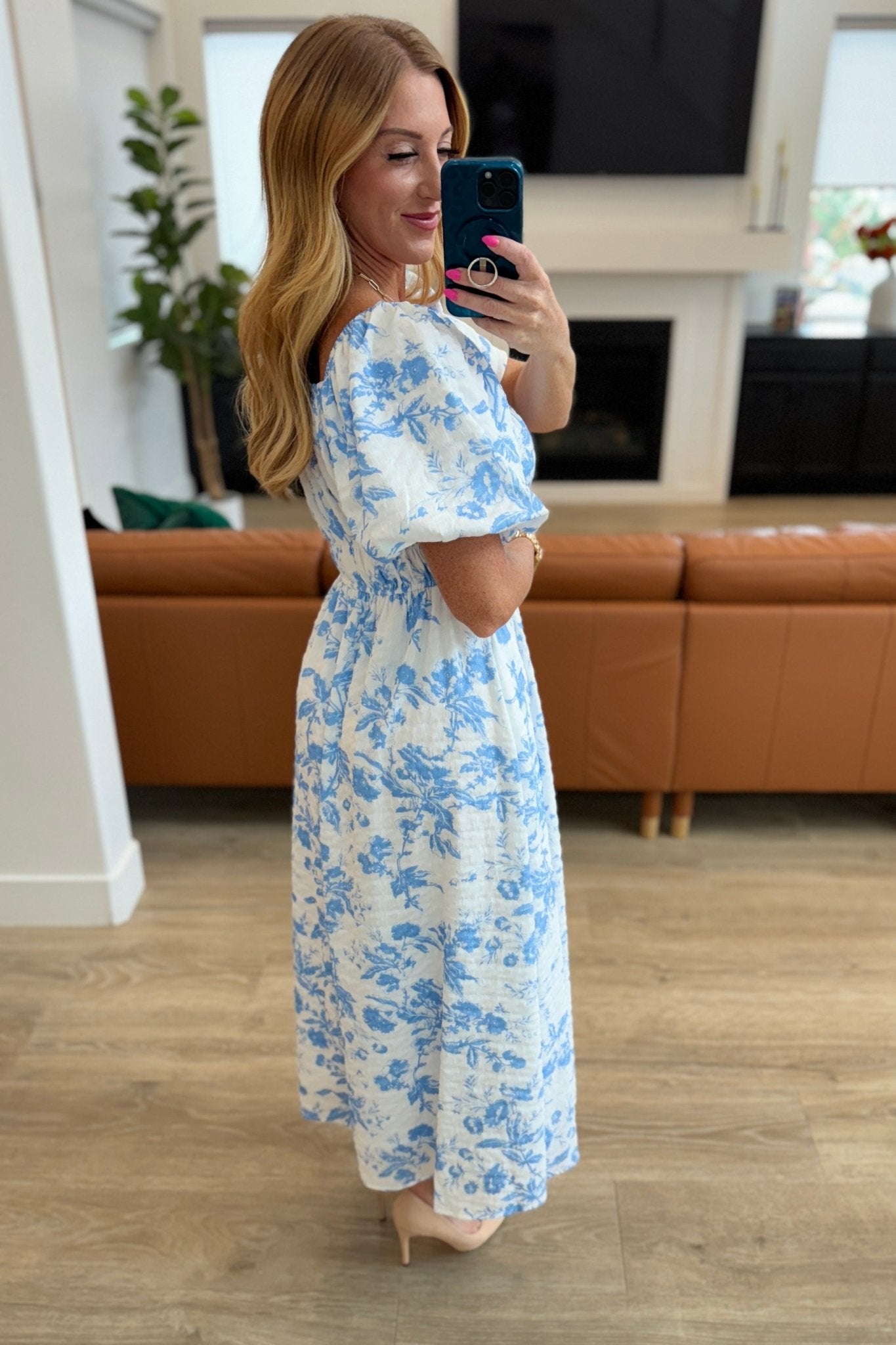 Nurturing Myself Square Neck Floral Dress in Blue - The Pink Note